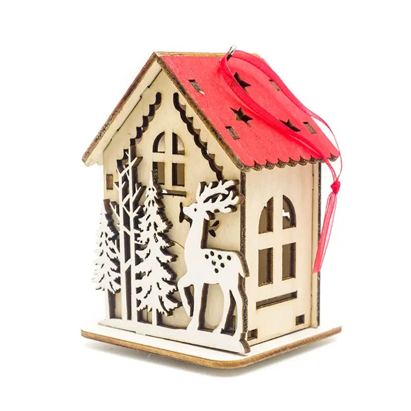 C Deer Рождественский дом DIY, светодиодный, деревянный дом, Рождественская елка, подвесное украшение, снеговик, олень, медведь, Санта-Клаус, Праздничный Рождественский подарок - Цвет: C Deer