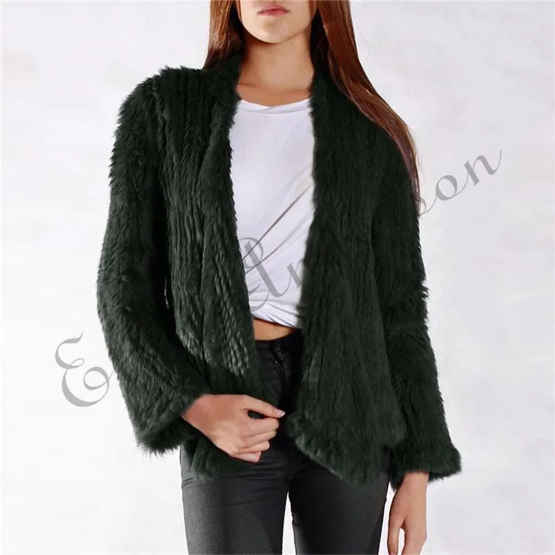 100% Real Knit Rabbit Fur Cardigan Coat Jacket Natural Hand-made Irregular Collar Garment Rabbit Fur Knitted Outerwear Vest