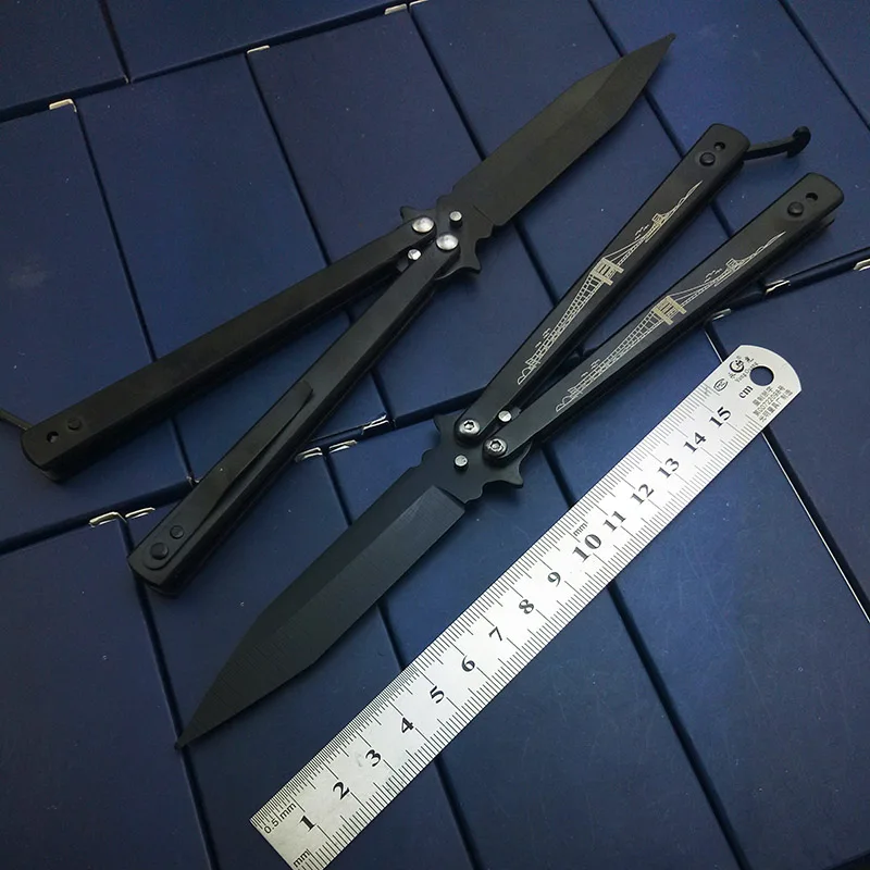 

High Quality Tactical Fold Knife Butterfly Practice KNIFE Training Tools No Edge Unsharp Bridge Print Beautiful Knives Gift