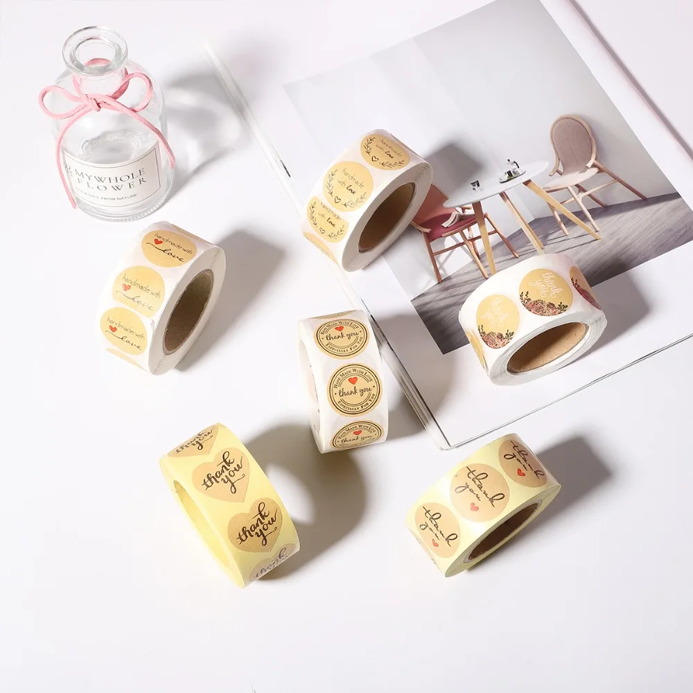 Круглые наклейки &quotthank you/handmade with love&quot s этикетки для печати 500 скрапбукинга