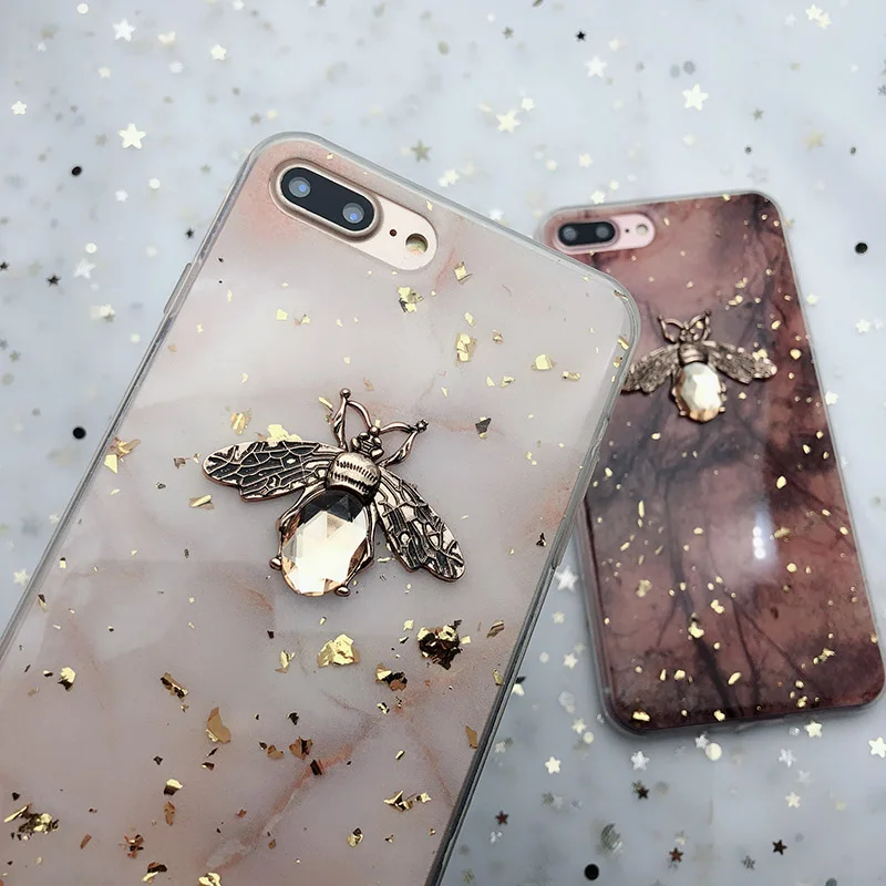 Блестящий 3D металлический чехол с Пчелой для iPhone 11 Pro X XR XS Max 7 8 6 6s Plus Мягкий чехол на P20 P30 lite Honor 10 8X9 mate 10 20 Pro