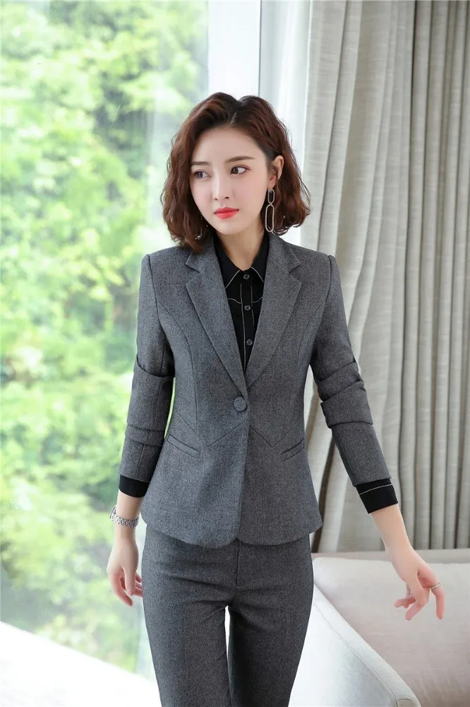 Новинка серые деловые профессиональные женские костюмы для работы брюки и