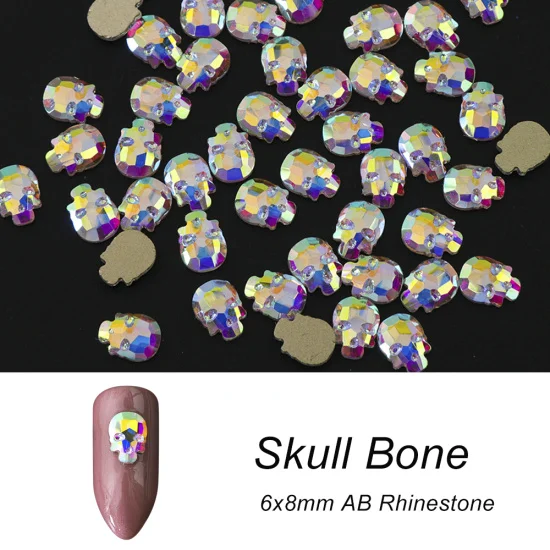 Skull Bone 6x8mm Полная красота 10 шт. Кристальные блестящие 3D Стразы для дизайна ногтей AB Красочные конский глаз/капля/Футбол/алмаз DIY Декор Подвески CH532-1 - Цвет: Skull Bone 6x8mm