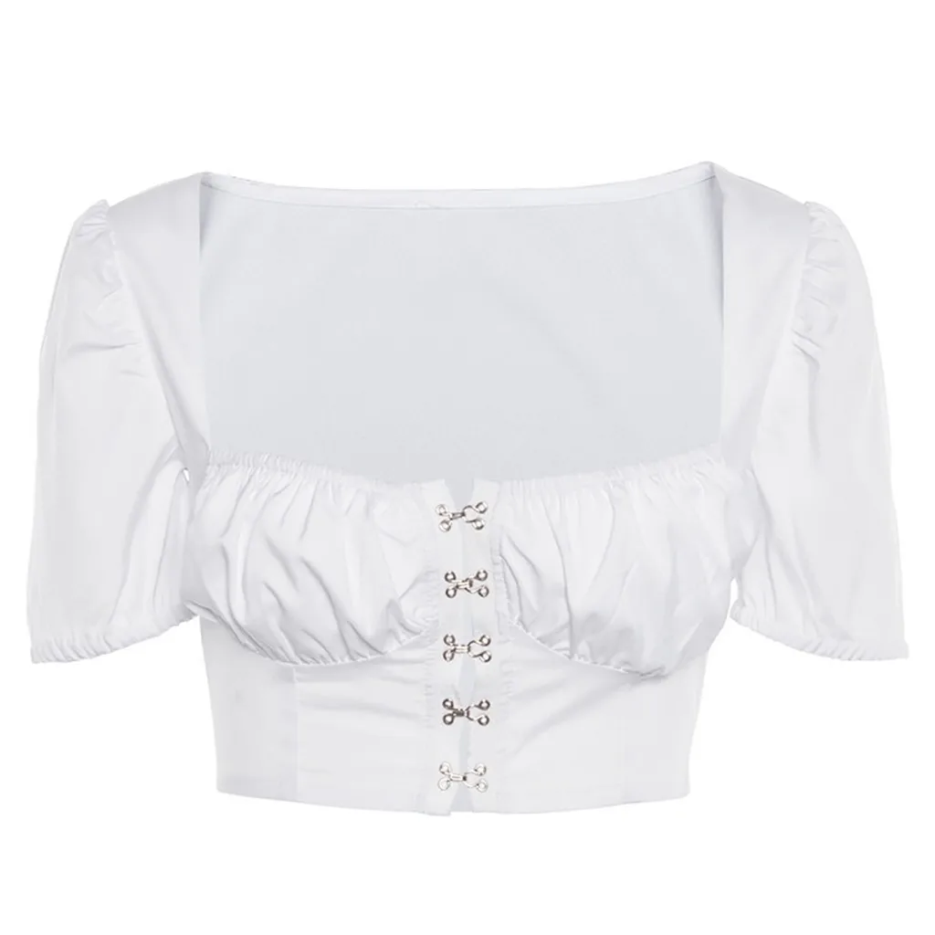 Women summer t shirt Solid lace up short tee sexy Fashion Top Square Collar Vest Tank Shirt high street New Casual Tee | Женская одежда