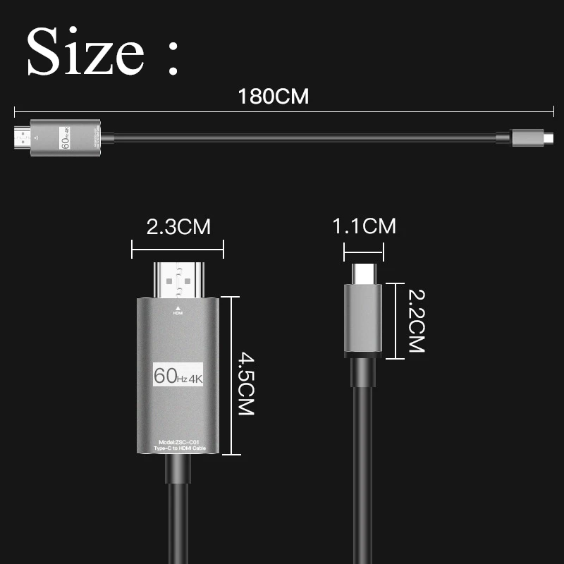 1 8 м Длина USB 3 Type C к HDMI кабель HD 4K 60Hz адаптер для Macbook Tablet PC телефонный iPhone