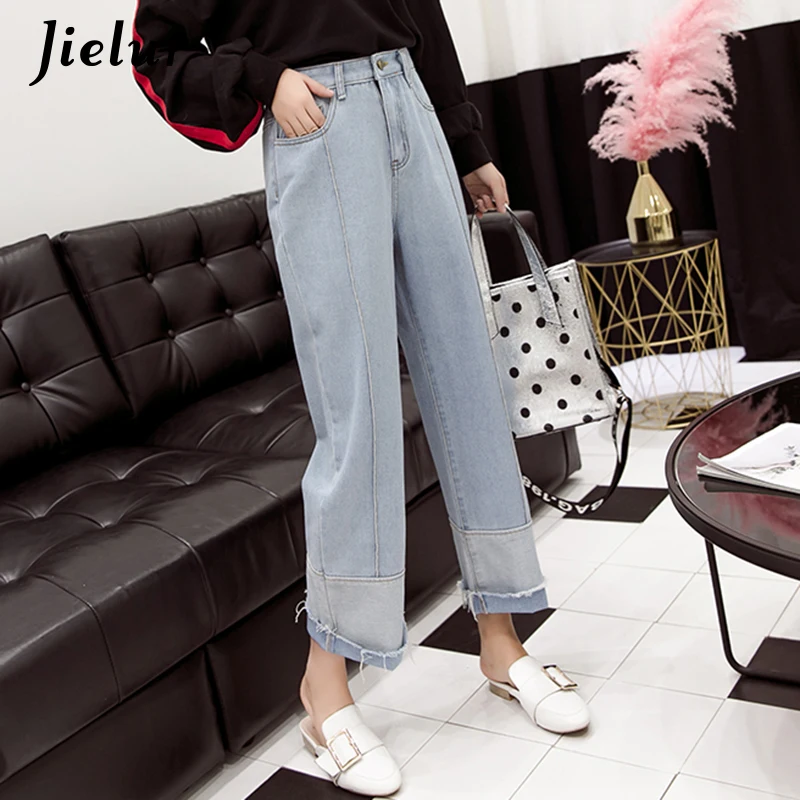 Jielur 2019 Осень Новая мода сплайсированные джинсовые брюки женские большие размеры