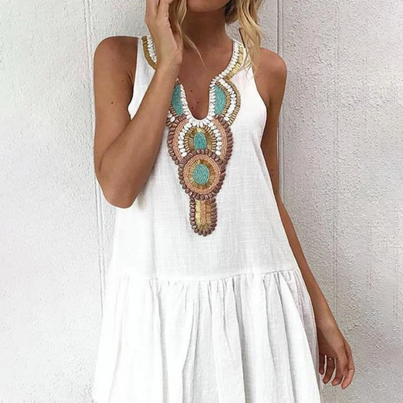 Летнее платье повседневное с v образным вырезом уличная на пуговицах сзади бохо