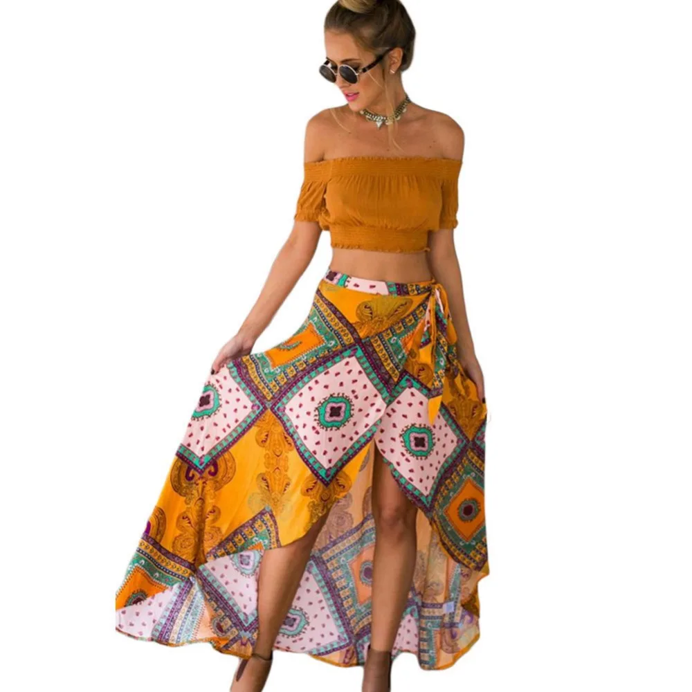 Женская Асимметричная юбка макси с Бохо принтом Длинная пляжная в Африканском