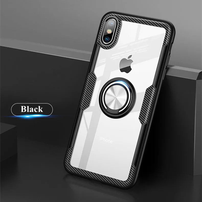 Роскошный прозрачный бронированный чехол для телефона iphone X XS MAX XR, прозрачный магнитный автомобильный держатель с кольцом, Жесткий Чехол из поликарбоната для iphone 8, 7, 6, 6S Plus