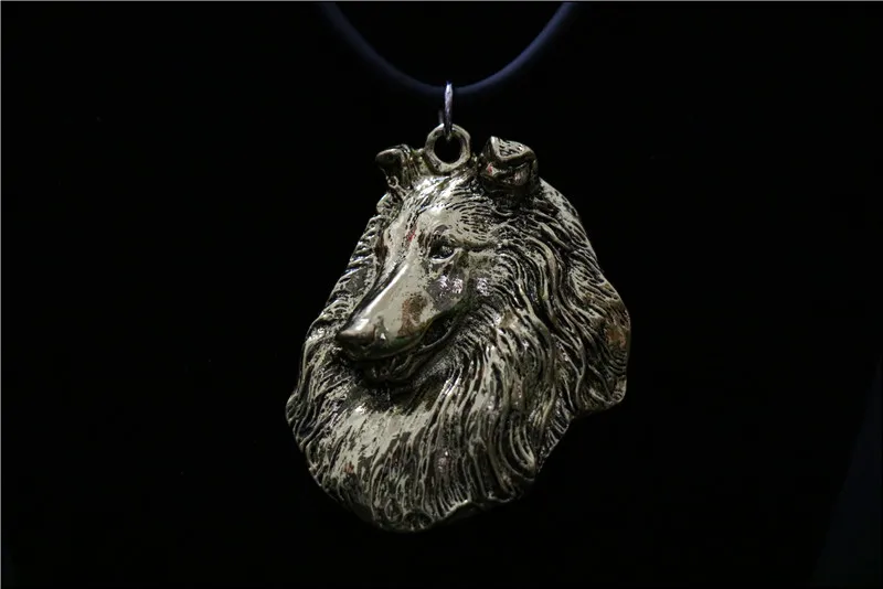 

Rough Collie dog necklace Handmade keychain Embossed pendant jewelry golden colors plated fast delivery