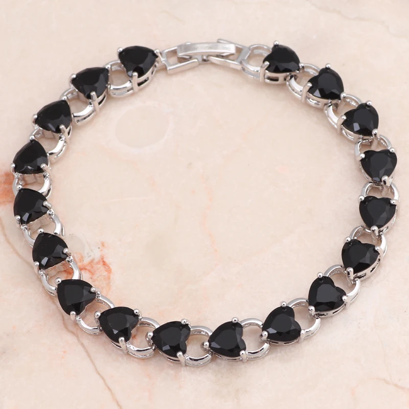 ROLILASON легко шикарный дизайн в форме сердца черный оникс Шарм Серебряный Браслеты