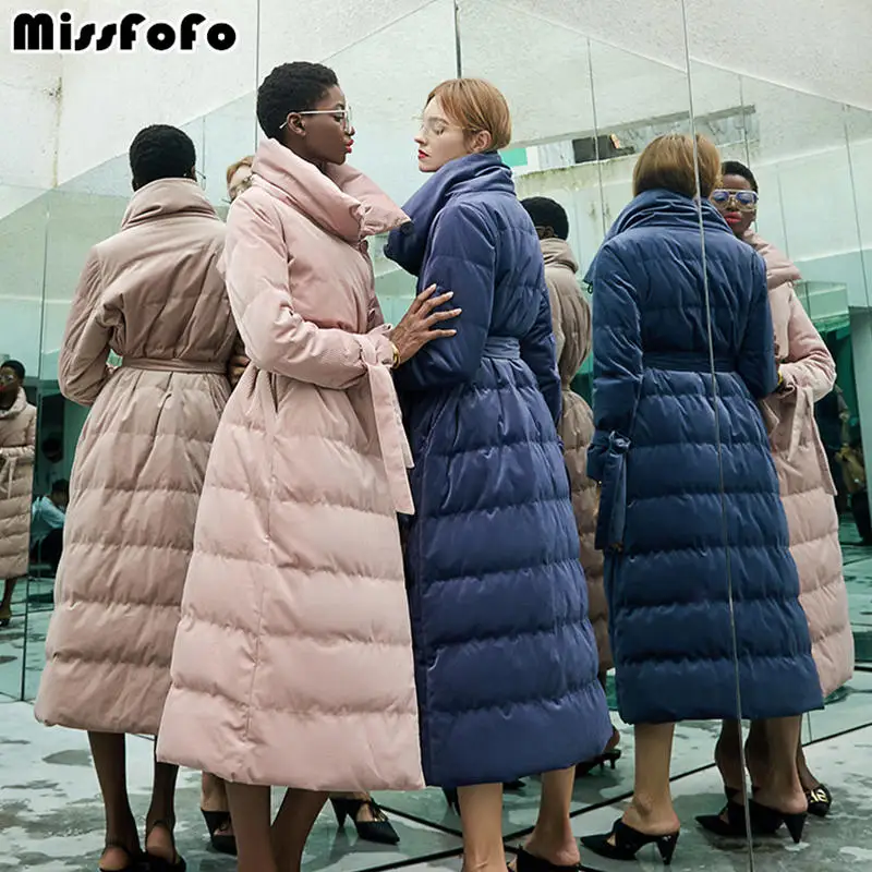 MissFoFo 2019 Новая модная женская куртка на утином пуху однобортная приталенная с