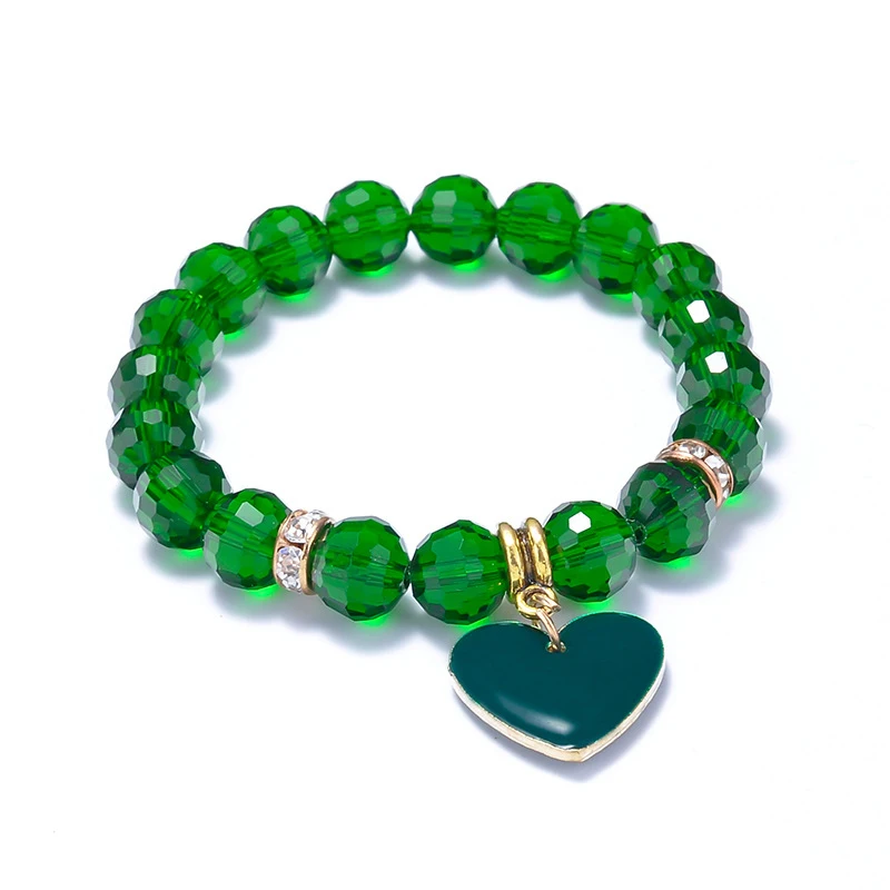 Женские богемные браслеты с бусинами из кристаллов белые прозрачные сердцем