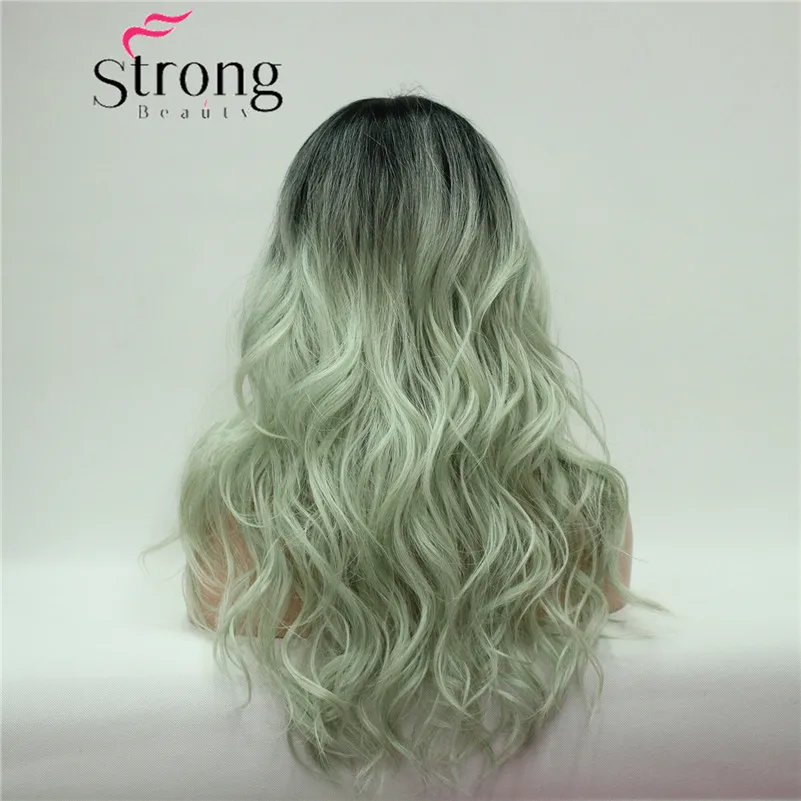 StrongBeauty жара ок Омбре черный до серый волнистые длинные синтетический парик не режет небольшой край кружева передний цвет выбор