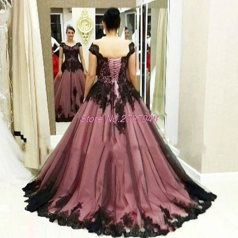 Длинные Плюс Размер Пром платья 2017 Аппликация Черное Кружево Line Тюль Вечернее