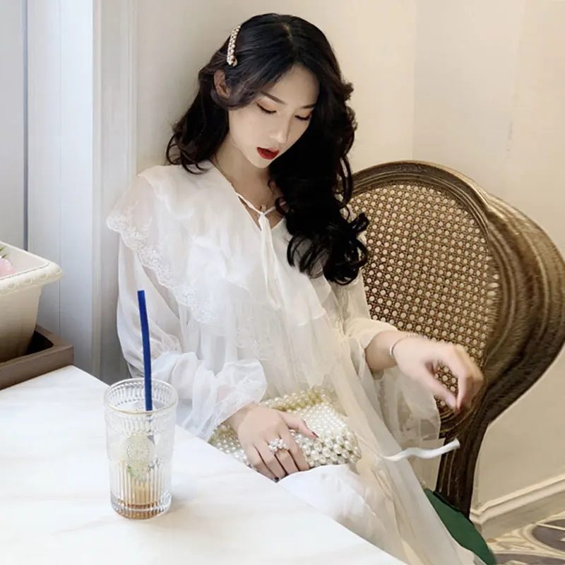 Женское платье-макси Ulzzang кружевное платье с длинным рукавом для отпуска и пляжа