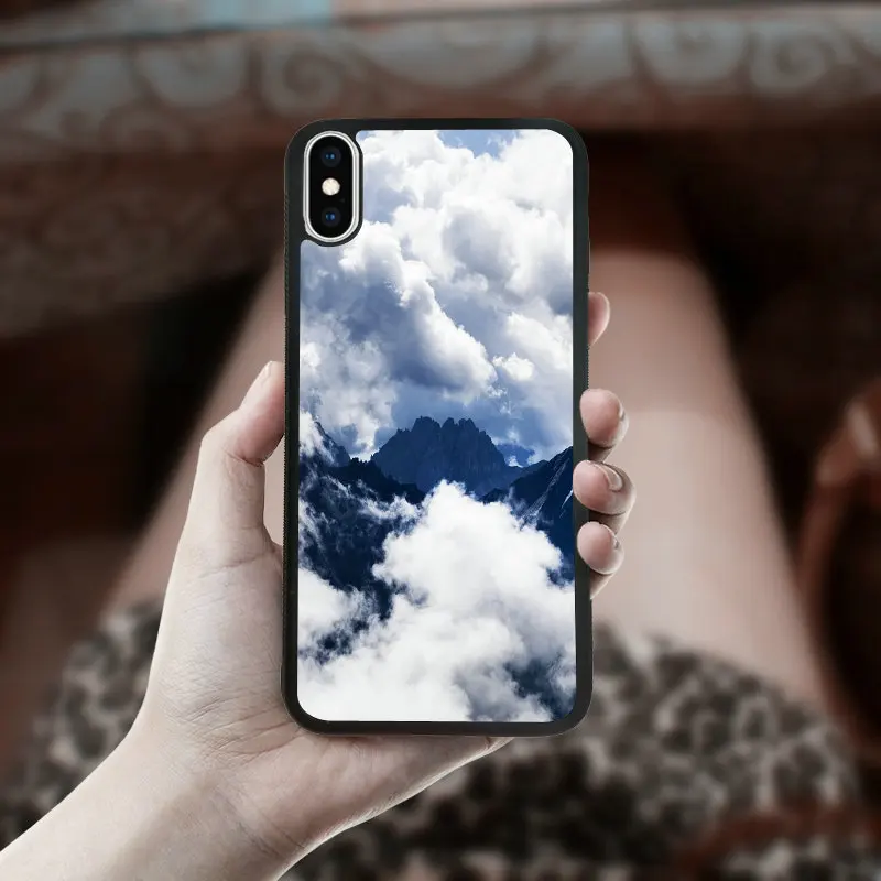Снежные горные облака морской пейзаж для iphone XS Max чехол жесткий пластик черный