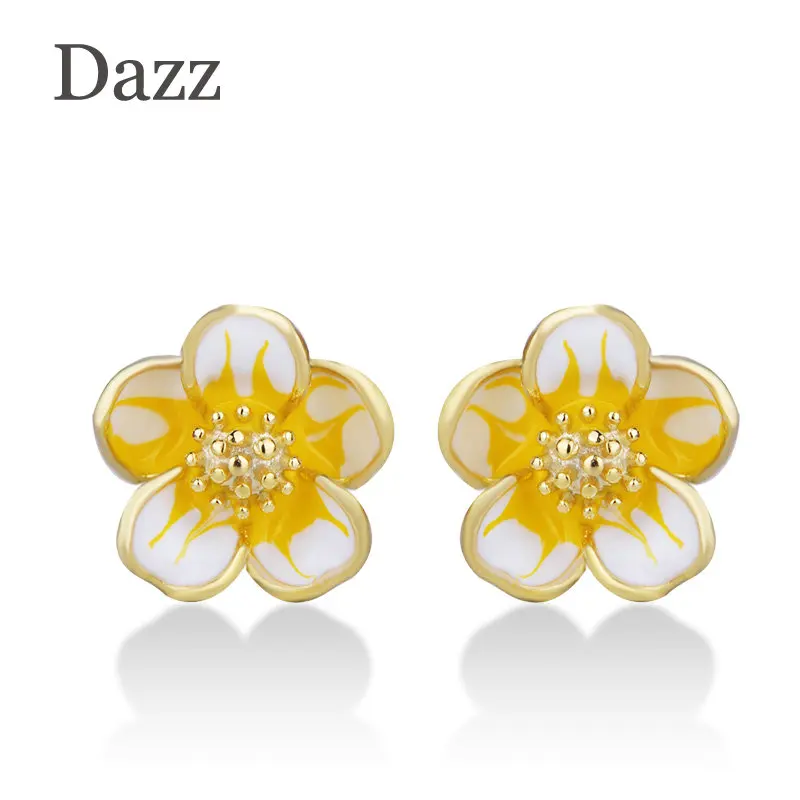 Dazz нежные желтые маленькие серьги в форме цветка 925 Серебряные эмалированные серьги-гвоздики для девочек женские праздничные повседневные бижутерия для декорирования