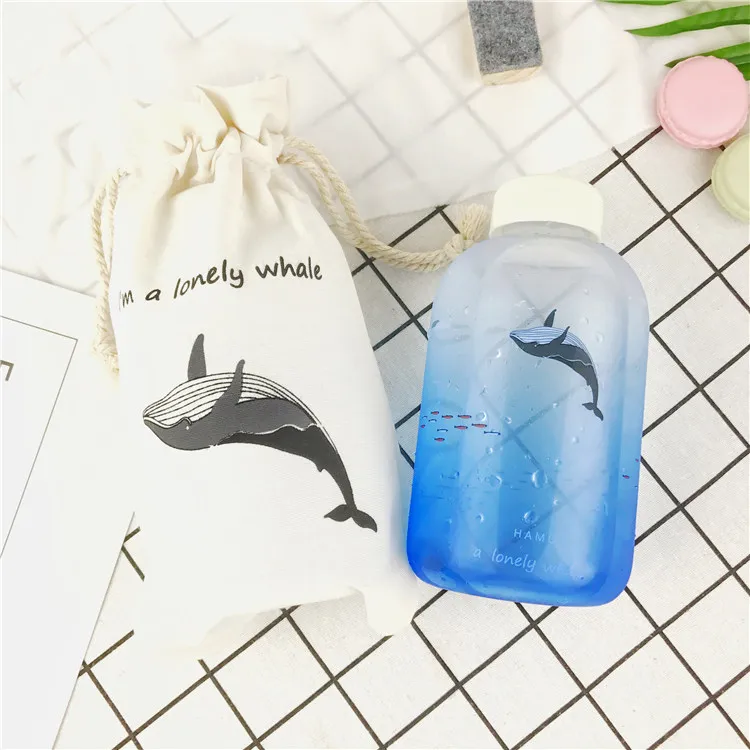 Blue Whale 600ml Креативная стеклянная бутылка для воды с полярным медведем пингвином милые животные бутылки для льда мультяшная Спортивная бутылка для кемпинга посуда для напитков Прямая поставка - Цвет: Blue Whale 600ml