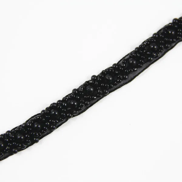 Черная жемчужная отделка из бисера плетеная органза аппликация кружевная лента