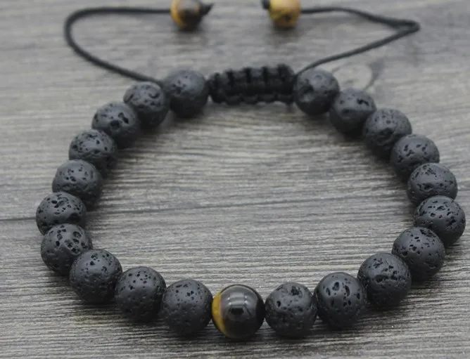8mm xc442 yellow Tigereye stone agate bead black volcanic lava Bracelet Reiki Buddha Prayer Yoga essential oils diffuser | Украшения и