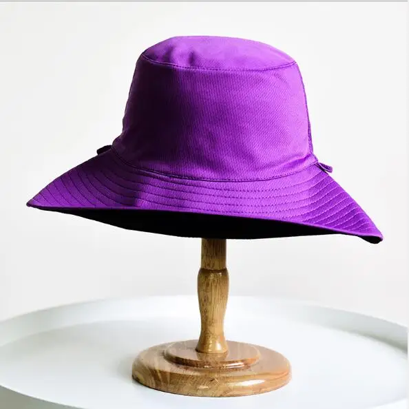 Purple -black Женская шляпа женская летняя Новая тканевая Кепка Складная двухсторонняя Рыбацкая Корейская версия сплошной цвет шляпа от солнца Женская кепка - Цвет: Purple -black