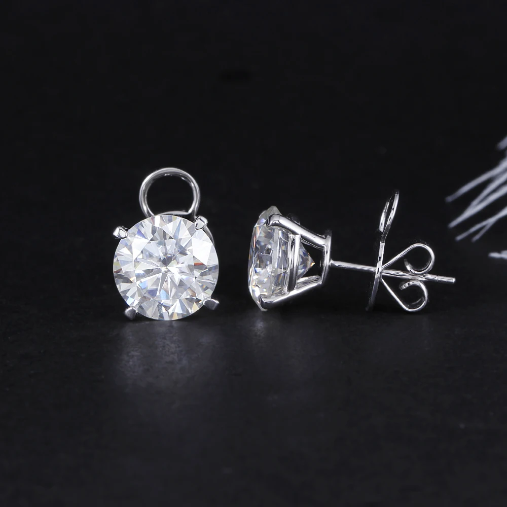 Серьги гвоздики с муасанитом Transgems большие размеры 18K 750 белые золотые 8CTW 4CT 10 мм