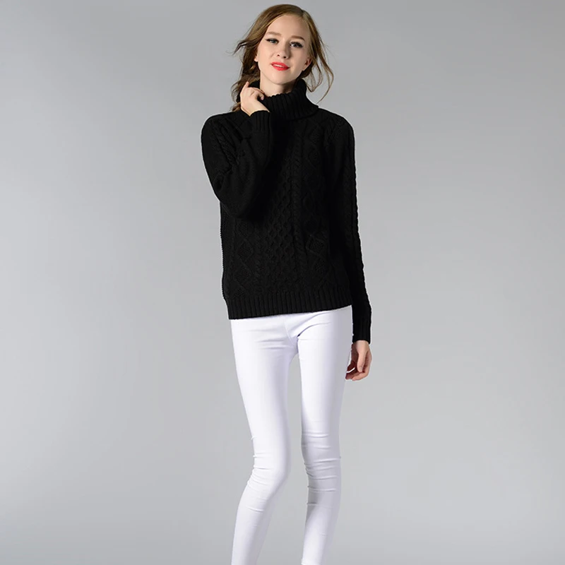 Водолазка Однотонный женский свитер твист вязаный длинный рукав Теплый Женский