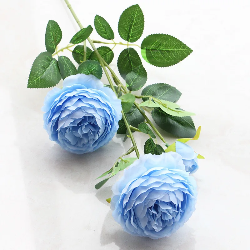 blue 3 цветка пиона моделирования цветок костюм искусственные розы Свадебные украшения поддельные цветочный декор дома - Цвет: blue