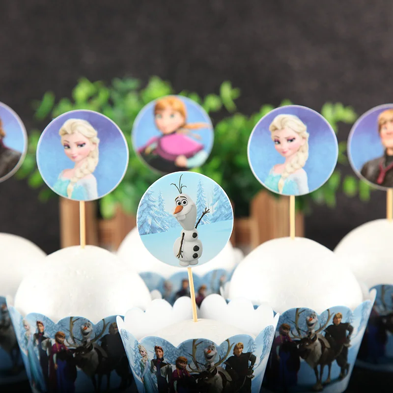 Unicorn topper 24pcs Вечерние украшения принцессы Эльзы и Анны для вечеринки в честь Дня Рождения; Детский комплект Эльзы для дня рождения; праздничные принадлежности для дня рождения - Цвет: Unicorn topper 24pcs