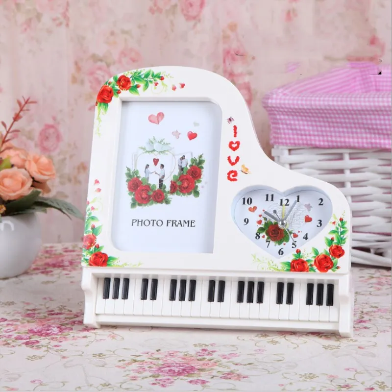 

Creative 5 Inch Photo Frame Classical Piano Alarm Clock Photo Frame Plastic Gift Picture Frame Home Decoration