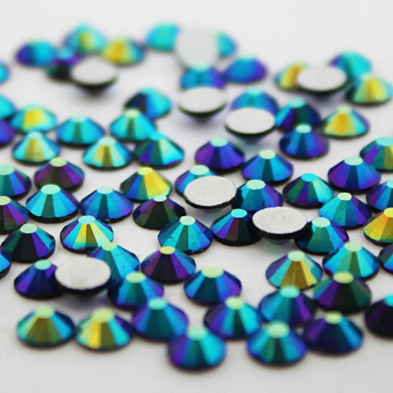 Высококачественные хрустальные камни от 3SS до 30SS Черный AB клей с плоским