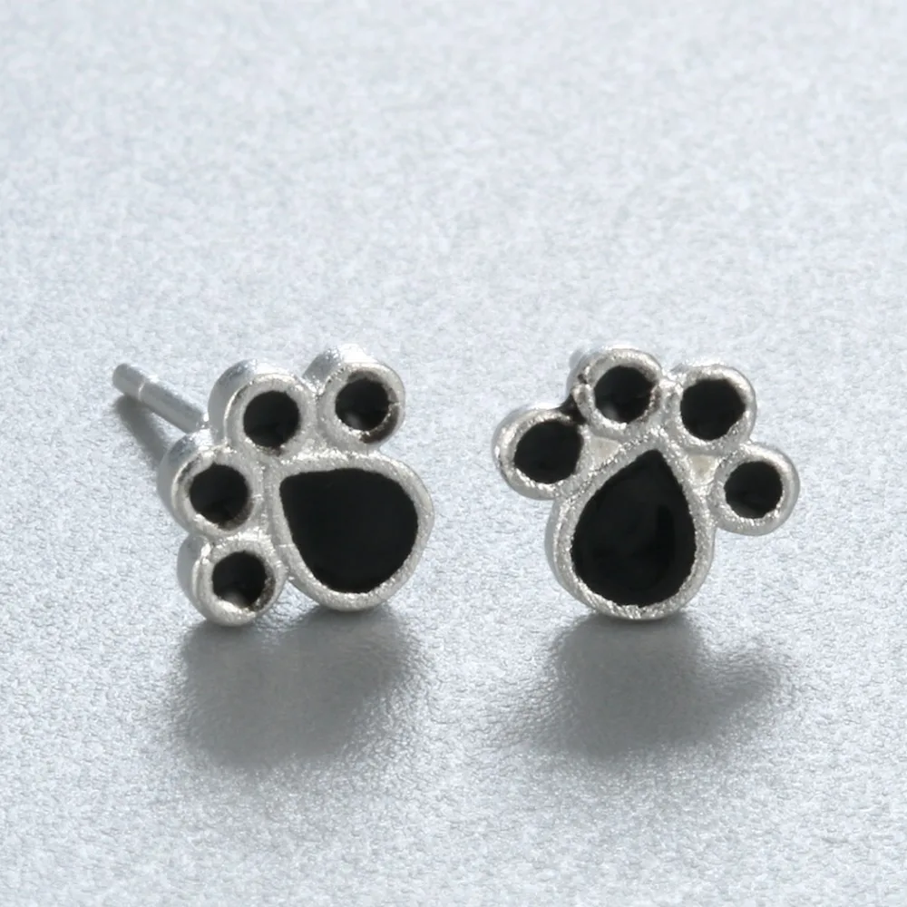 Kinitial Silver Color Jewelry Black Dog Paw Earrings Cute Animal Baby Brincos Footprint Stud For Women Drop Accessories | Украшения и