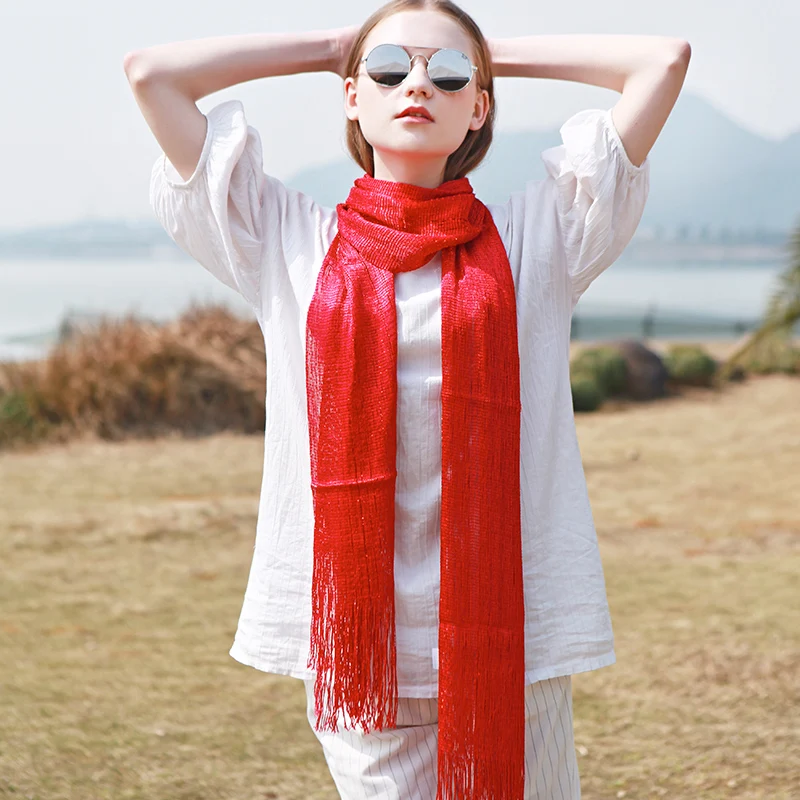 Genovega New Women Viscose Scarves Evening Metallic Glitter Scarf Female Lurex Shinning Tassel Long Solid For Lady |