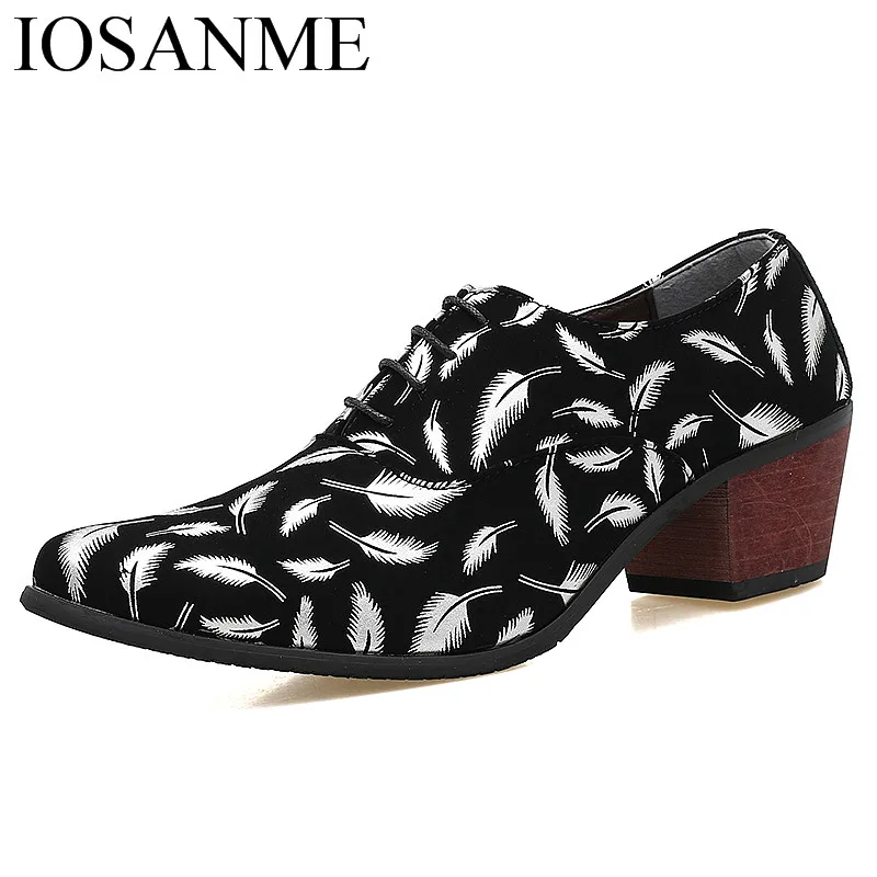 

fashion designer leaf men leather shoes mixed colors man height increasing high heels party dress italian oxford shoes for men