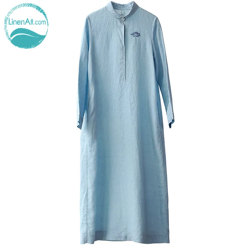Linenall оригинальный дизайн 100% лен вышитые вручную винтажные Длинные рукава