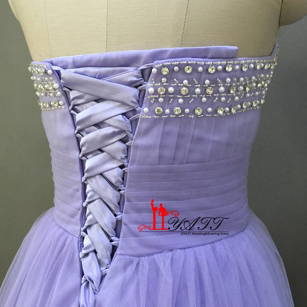 vestido de baile Sweetheart Pearls Beading Neckline Lavender Bridesmaid Dresses A-Line Tulle Lace Up Sequins Liyatt | Свадьбы и