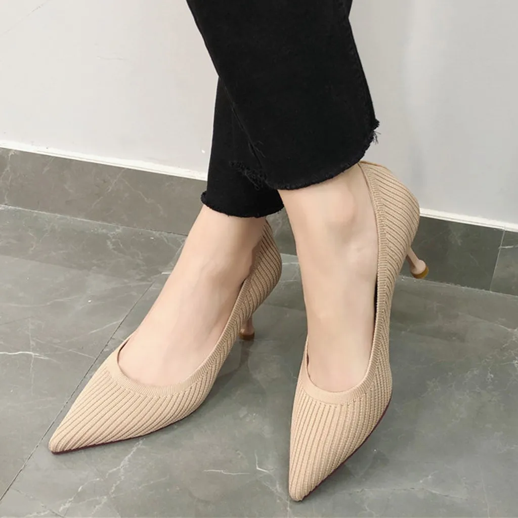 Туфли женские на высоком каблуке элегантные заостренный носок стрейч дышащие