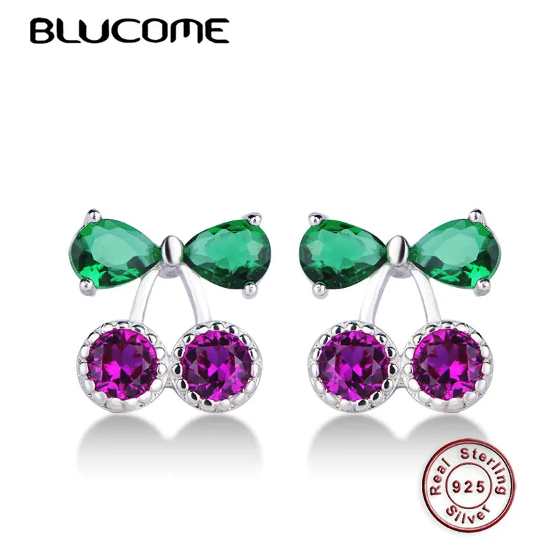 Blucome настоящее 925 пробы серебряный лист вишня форма маленькие серьги гвоздики