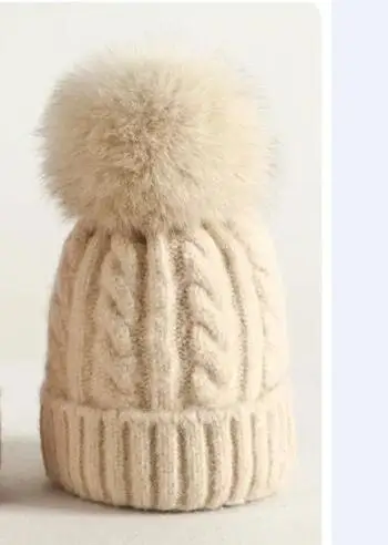 Children Beige ZJBECHAHMU, модная новинка, натуральный Лисий мех, норка, помпоны, 15 см, шапка для женщин, детей, зимняя, однотонная, шерстяная, уличная, теплая, Skullies Beanies, шапки - Цвет: Children Beige