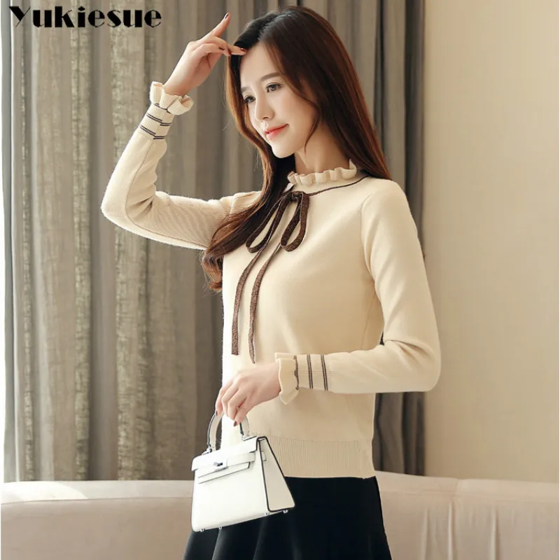 Свитер с оборками и бантом женский зимний Кардиган 2019 свитер рубашка Женский