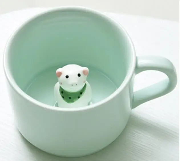 Pig Креативный 230 мл 3D kawaii мультфильм животных Керамическая молочная чашка Милая панда кофейная кружка подарок на день рождения - Цвет: Pig