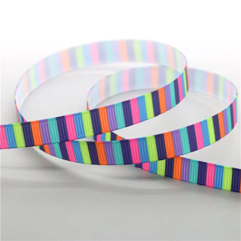 DHK 3/8 'ཆ ярдов цвета полоса плед печатных Grosgrain ленточный аксессуар бант для