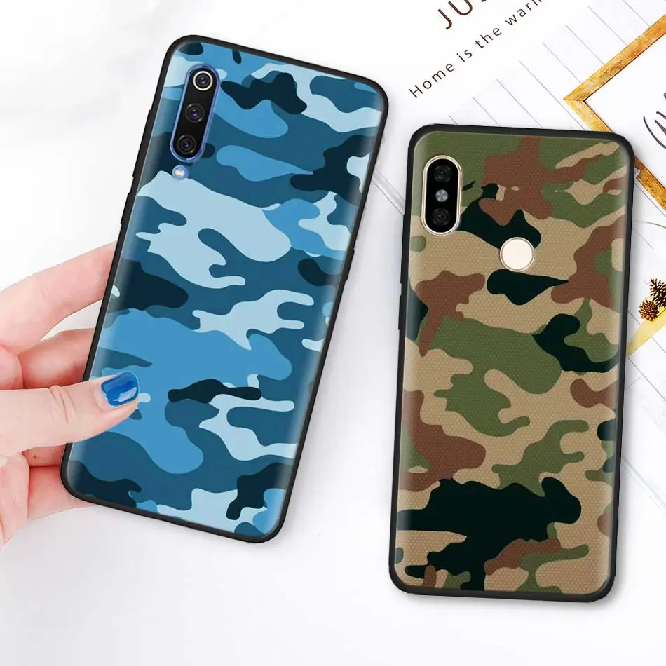Камуфляжный военный армейский силиконовый чехол для Xiaomi Redmi 7 6 5 Note 7 5 6 Pro 4X 5A 6A S2 GO Poco F1 черный мягкий чехол