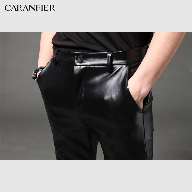 Мужские кожаные брюки CARANFIER повседневные из искусственной кожи для ночных клубов