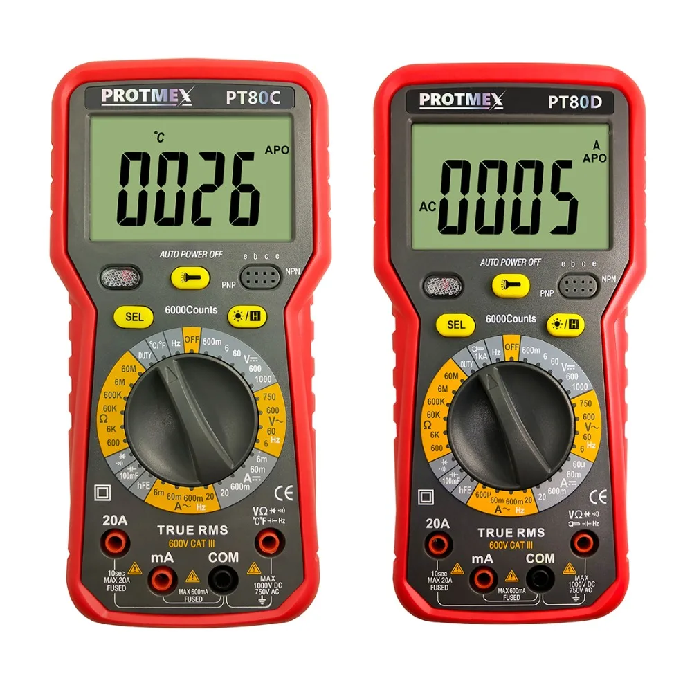 Protmex PT80C/80D 6000 отсчетов Цифровой мультиметр DC/AC напряжение, ток, сопротивление, Емкость Тестер