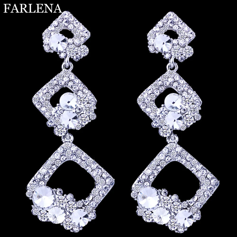 Женские серьги подвески FARLENA Длинные свадебные с кристаллами и стразами|wedding earrings