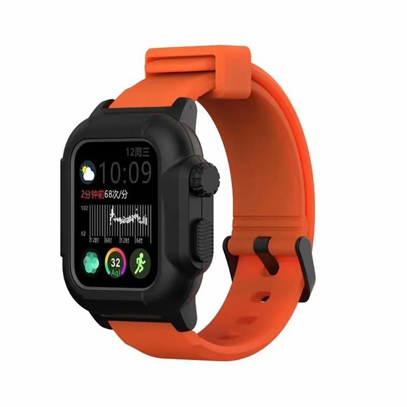 06 Black OrangeStrap Водонепроницаемый чехол для Apple Watch band 4 iwatch band 42 мм силиконовый ремешок 44 мм 40 мм pulseira браслет умные часы аксессуары петля - Цвет ремешка: 06 Black OrangeStrap