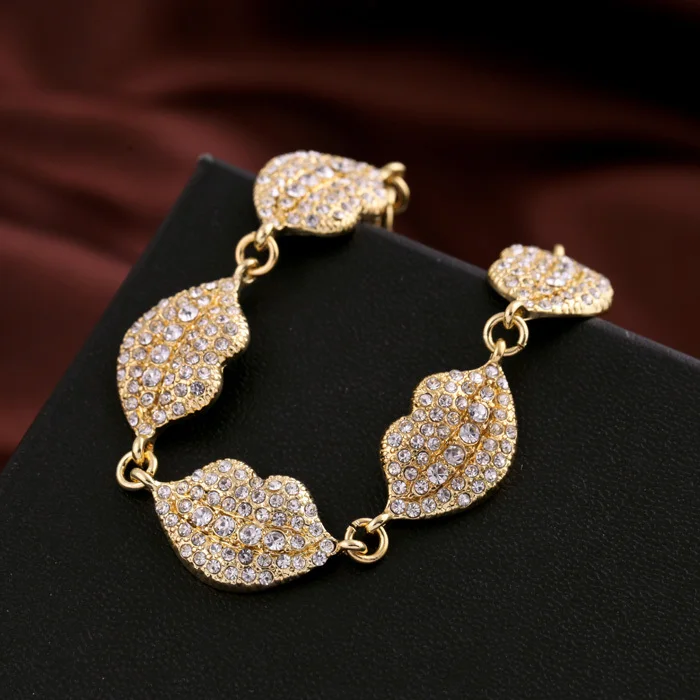 Очаровательный Сияющий шикарный золотой цвет кристалл губы женский браслет