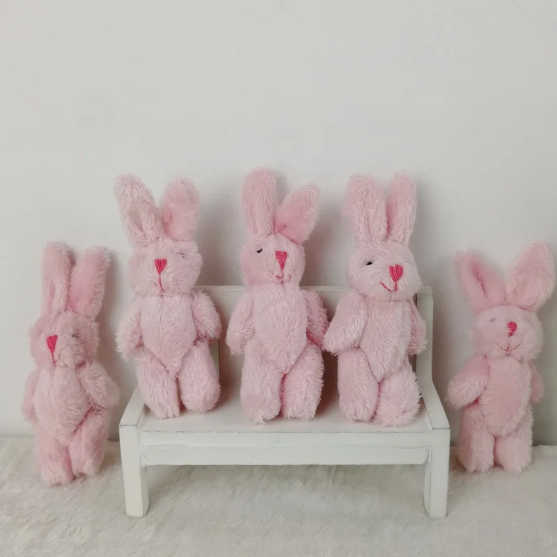 

10Pcs Cute Pink Fur Joint Rabbit 8CM Pendant Plush Bunny For Key Chain Bouquet Toy Doll DIY Ornaments Gifts For Friends CMR021